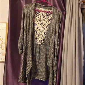 Black and White Cardigan with Lace Back